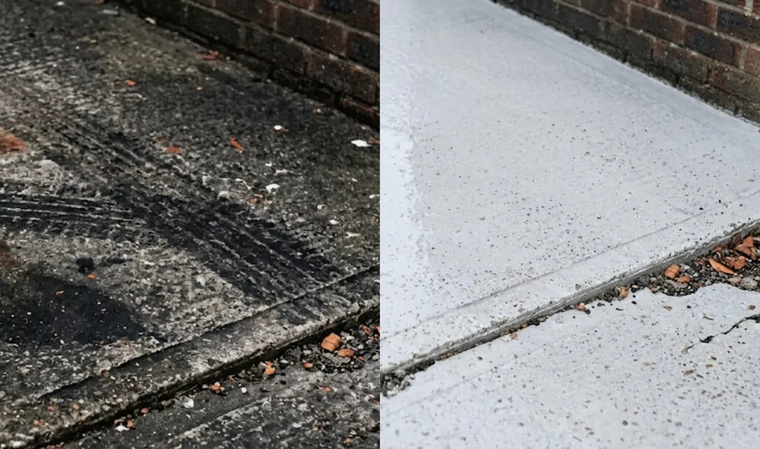 Paving stones before with tire tracks, after cleaned